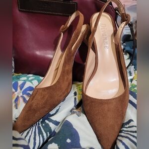 Brown Suede 2" Kitten Heel Slingback Pumps by Divanne Size 8